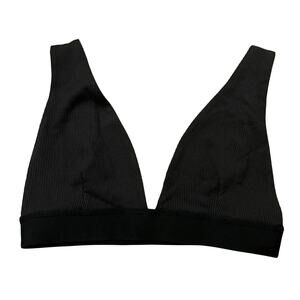 RIVIR Relaxing Rib Lounge Black Plunge Bralette Ribbed Crop Top Bra Size Small